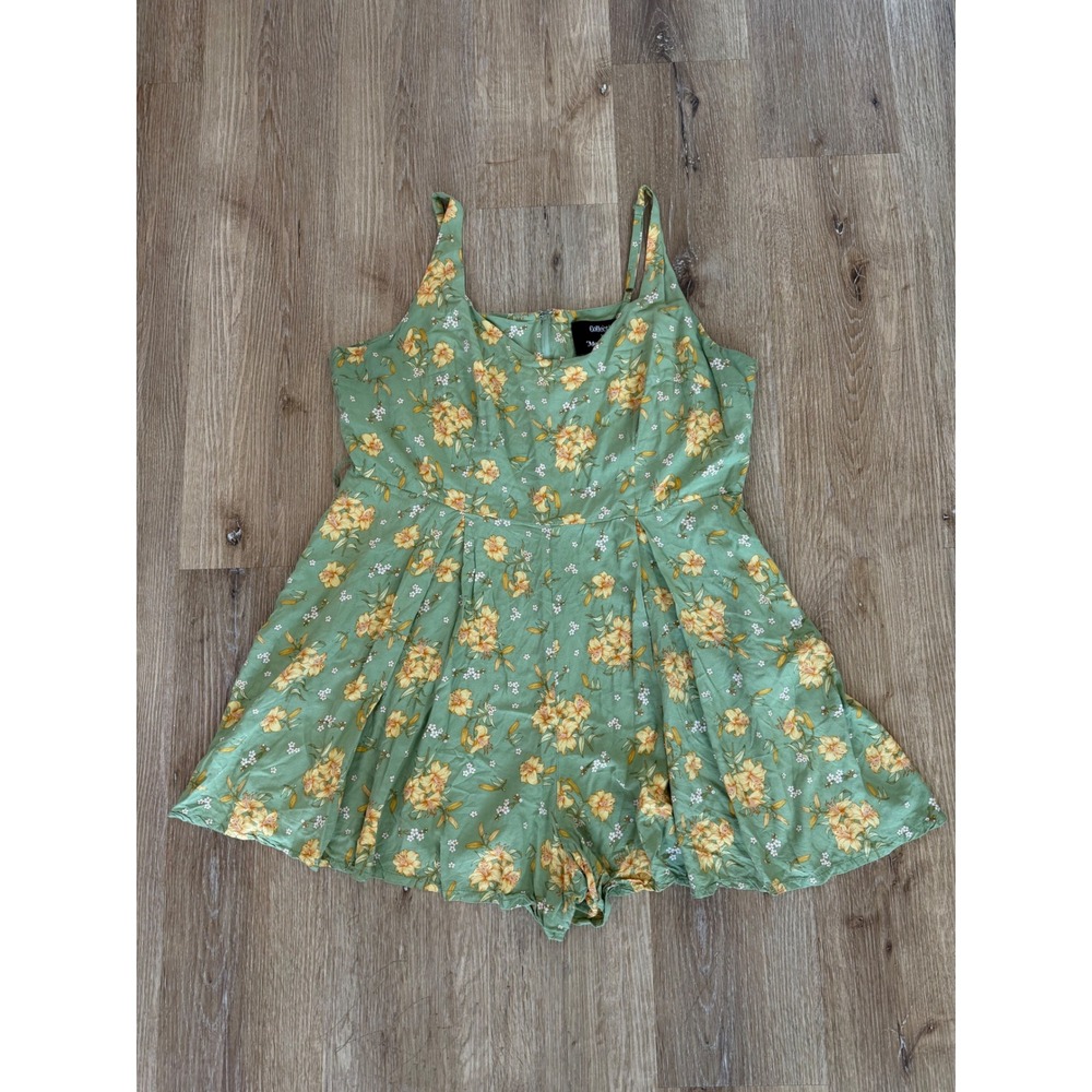 Collectif x ModCloth Romper Women UK 22 Green Floral Retro Rockabilly Lily Print